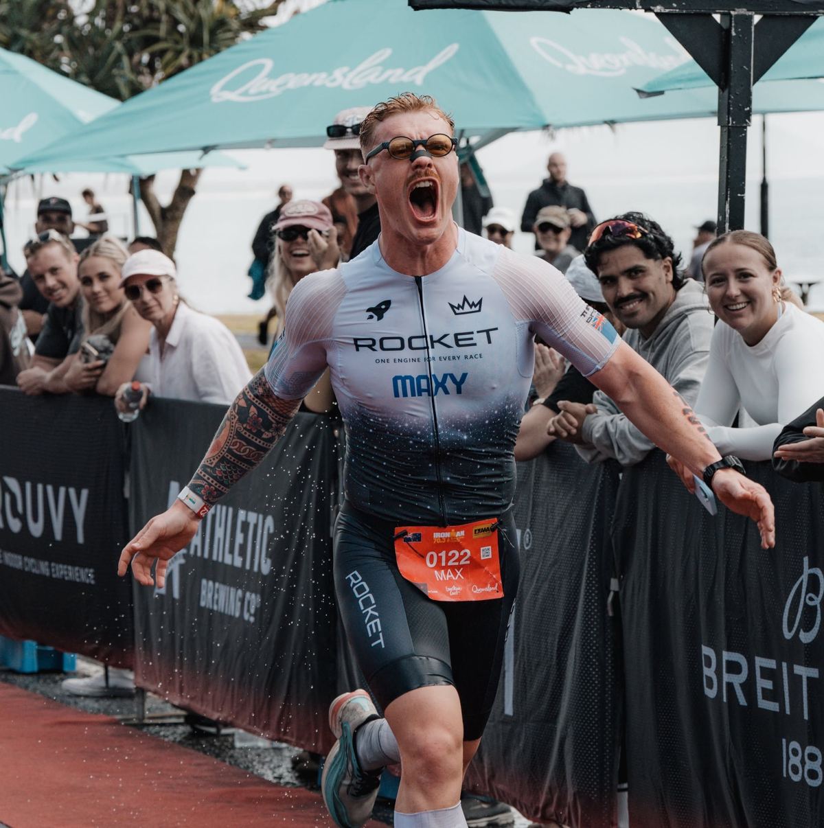 Maxy crossing the finish line
